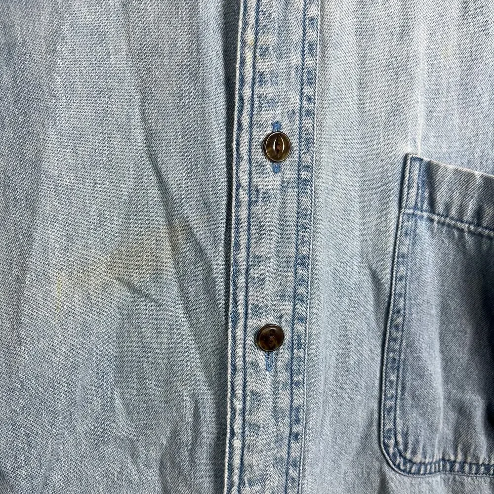 Chaps Ralph Lauren Dress Shirt Mens Size 16.5 34/35 Blue Denim Button Down‎ FLAW